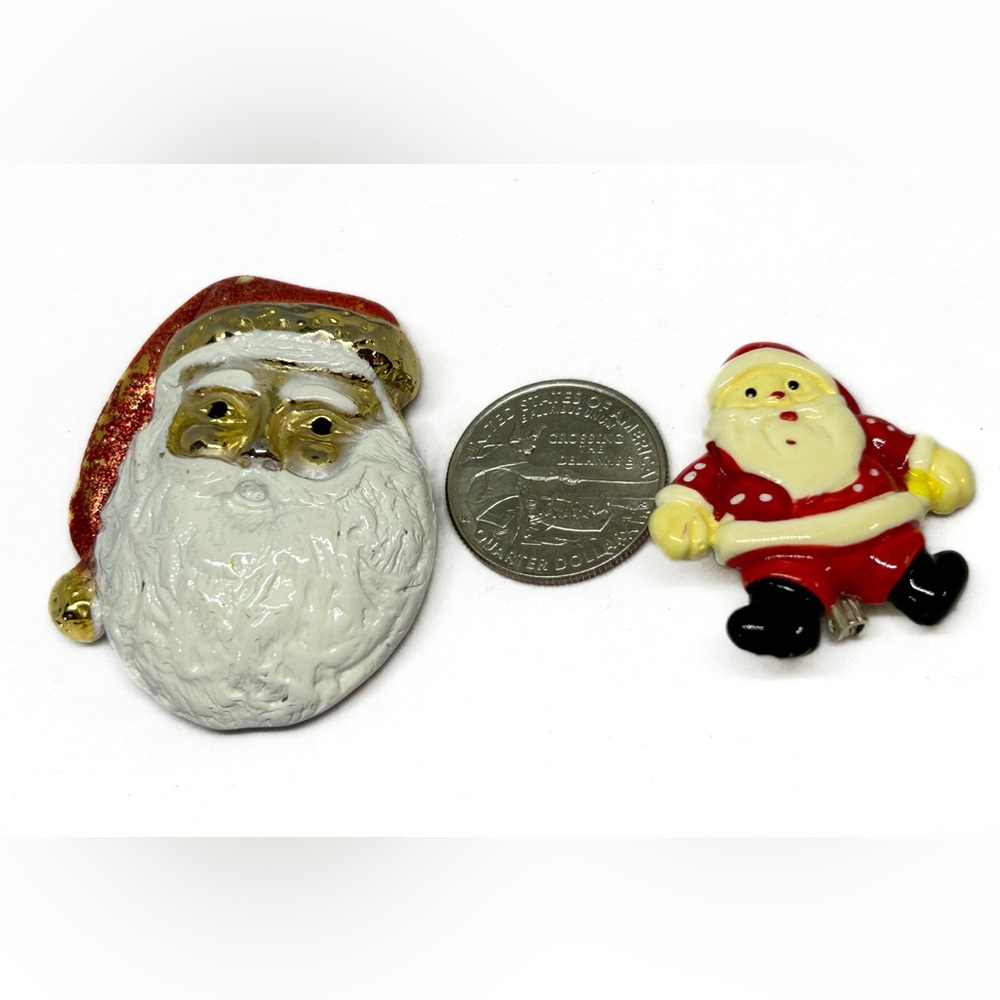 Vintage Christmas Santa Brooch Pins Set of 2 Holiday Festive